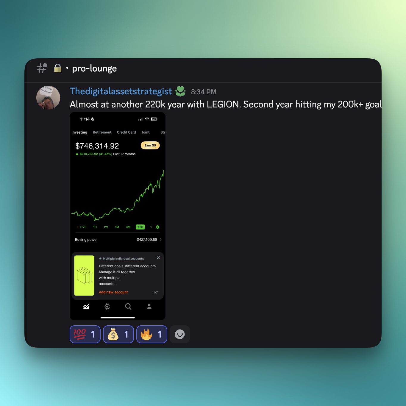 Portfolio gains screenshot